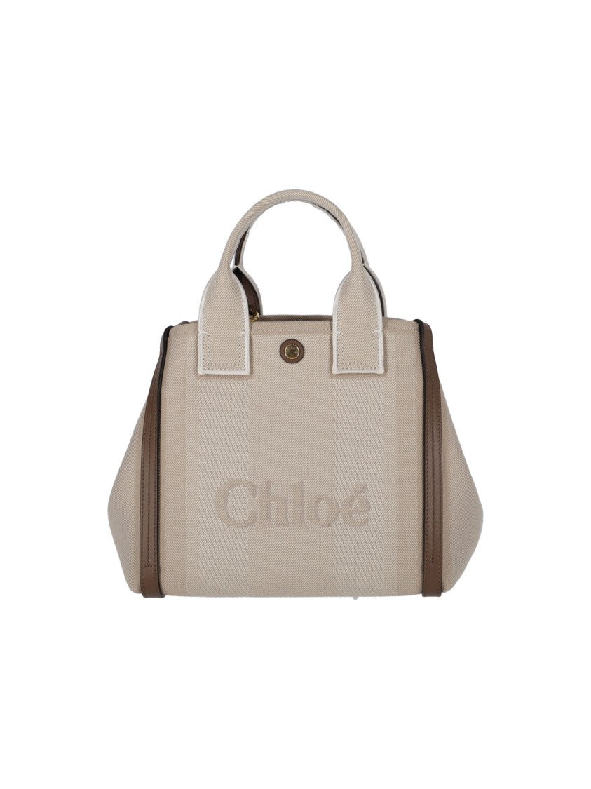 Chloé "Carry" Small Tote Bag, In Beige Organic Cotton