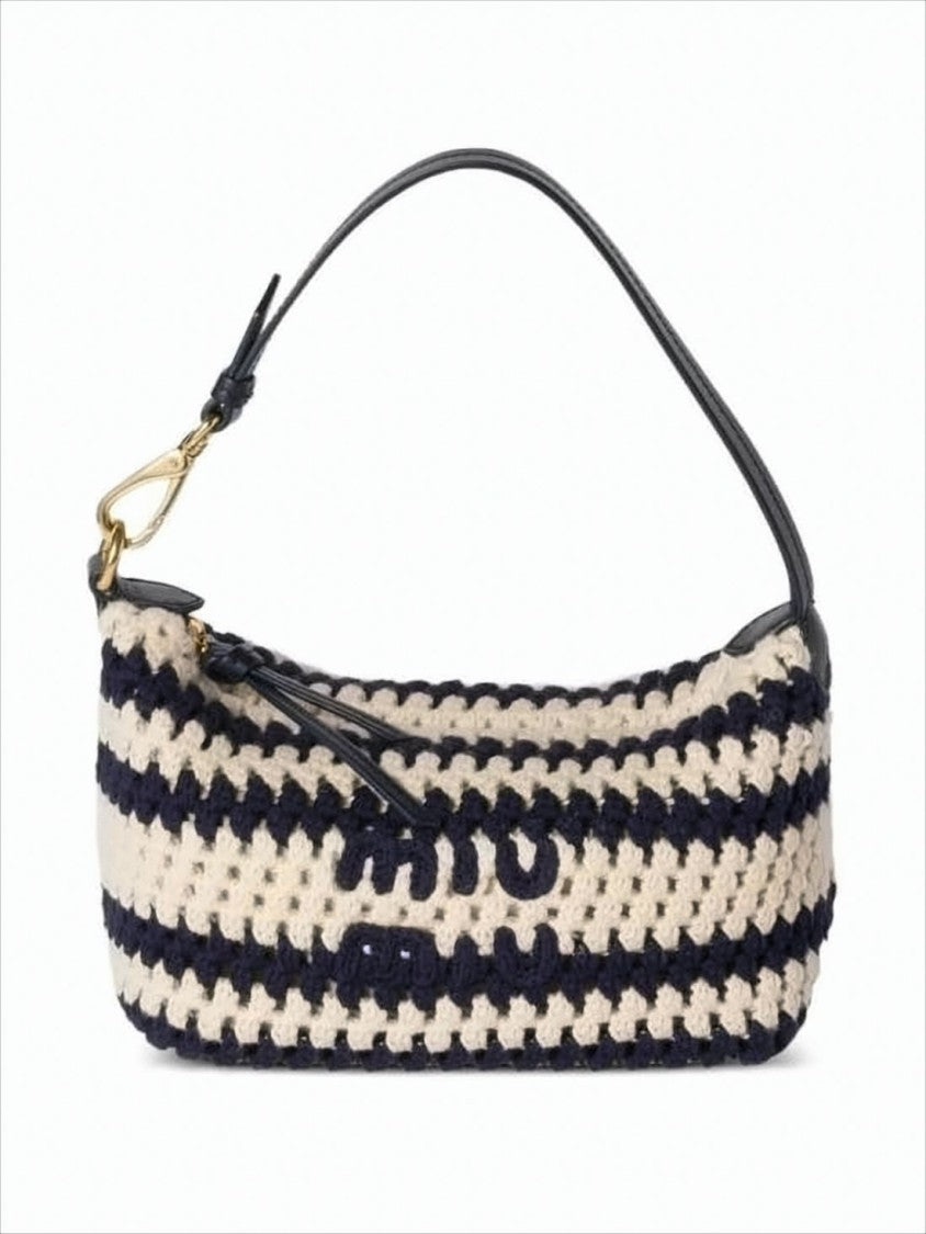 Miu Miu Crochet Design Tote Bag With Leather Handle
