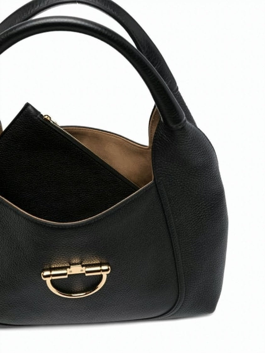 Gucci Textured Calf Leather Shoulder Bag With Gold-Tone Clasp