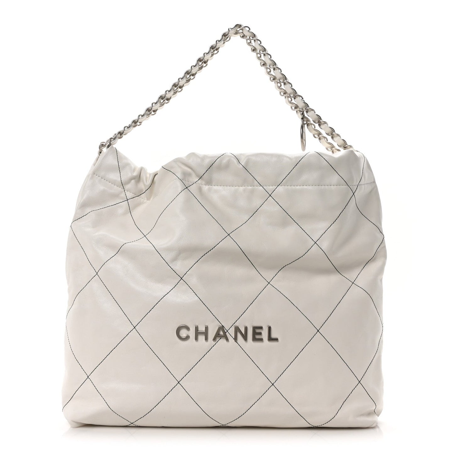 Shiny Calfskin Quilted Chanel 22 White Black