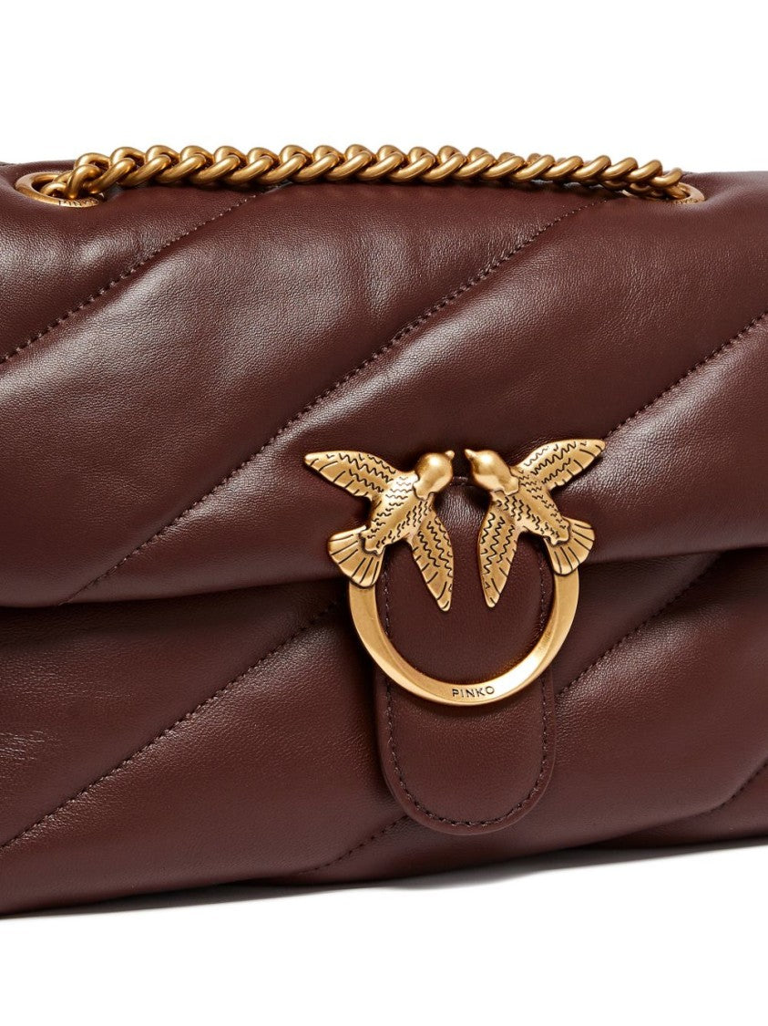 Pinko Quilted Brown Leather Bag With Chain Strap