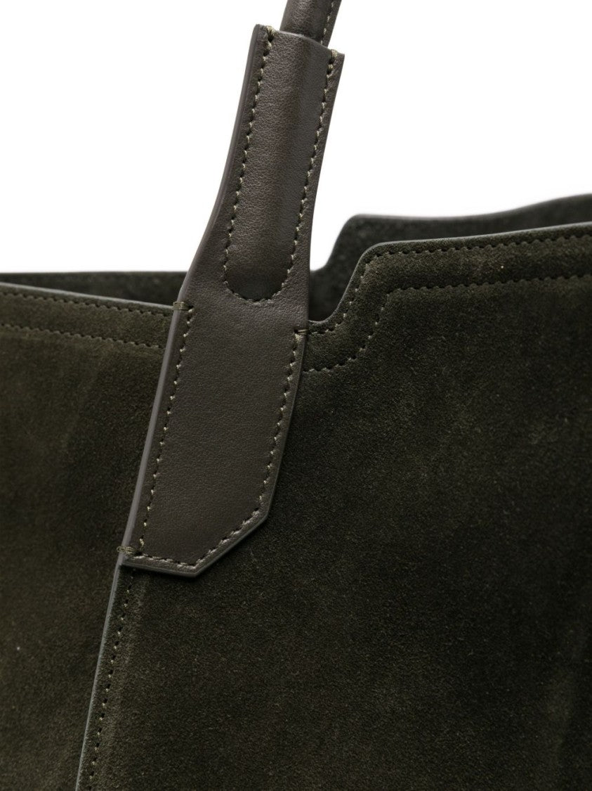 Victoria Beckham Structured Green Suede Tote With Gold Embossed Logo
