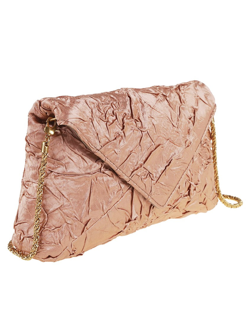 Dries Van Noten Pleated Satin Clutch Bag With Chain Strap