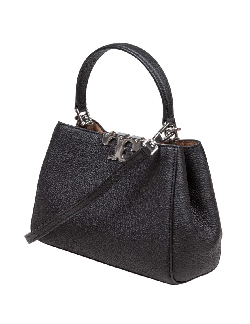 Tory Burch Eleanor Mini Satchel In Hammered Leather Black