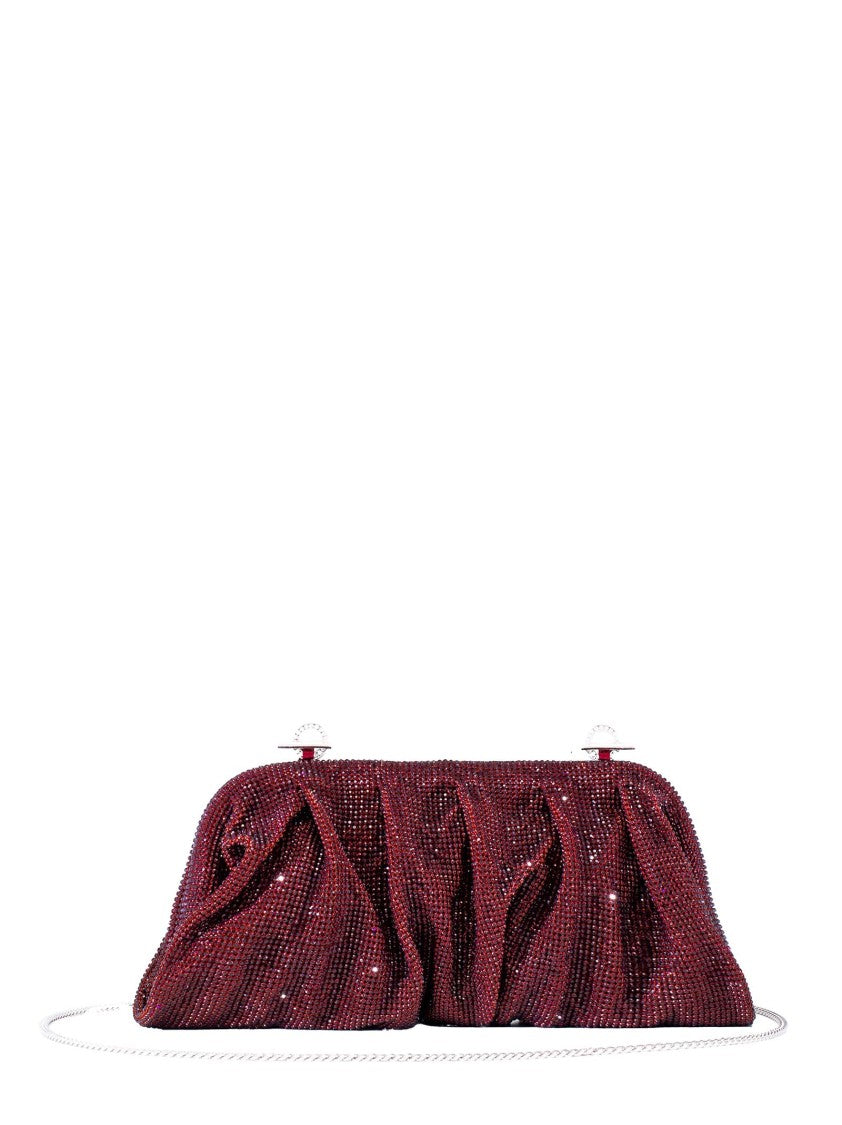 Benedetta Bruzziches Burgundy Aluminum Mesh Clutch With Rhinestone Accents