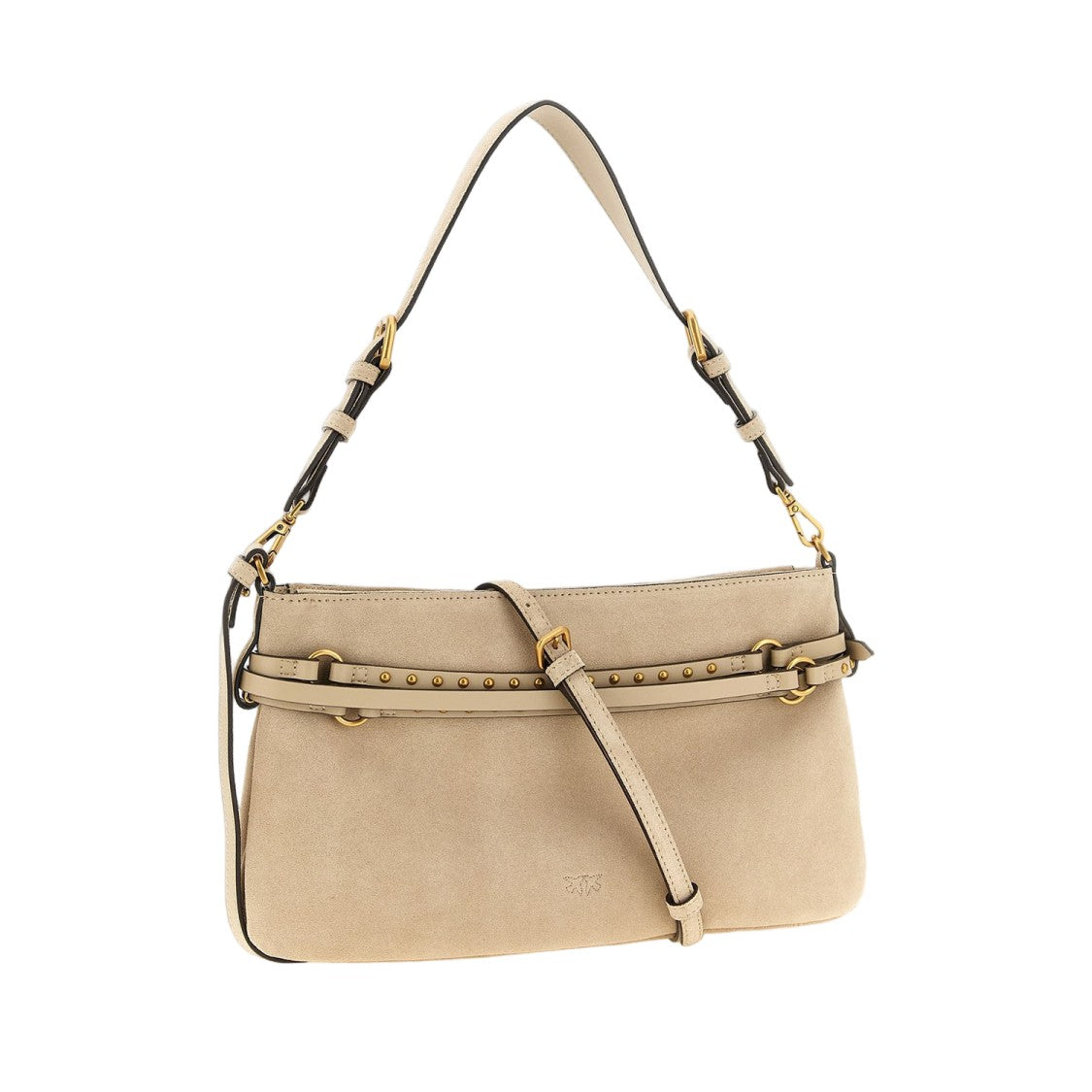 Pinko Structured Beige Suede Shoulder Bag