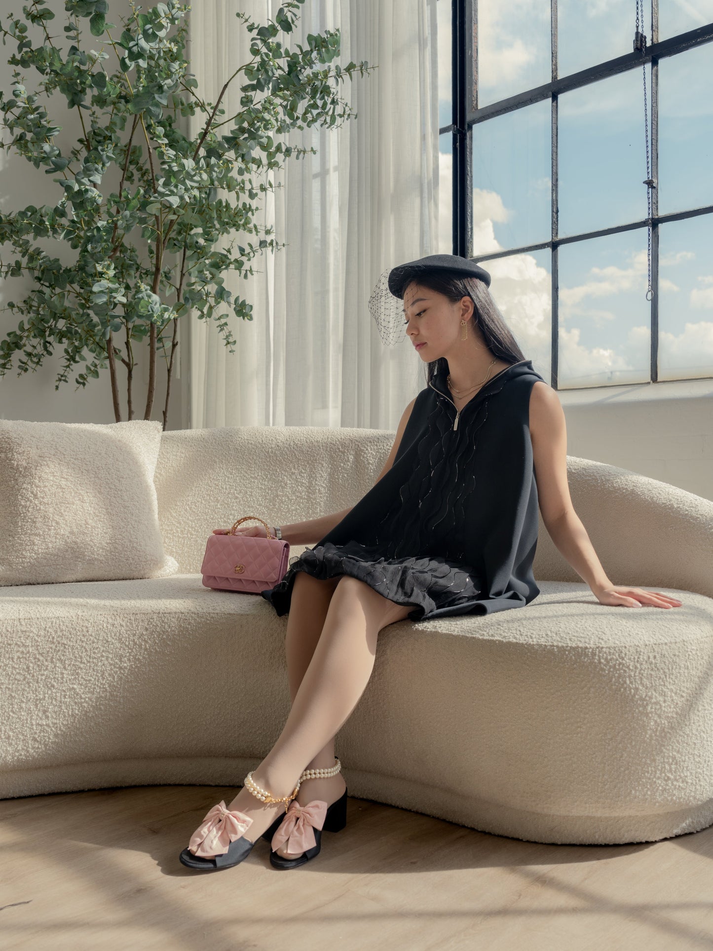 BNIB Chanel 24A Pink Bow Heels with Pearl Strap size 37.5
