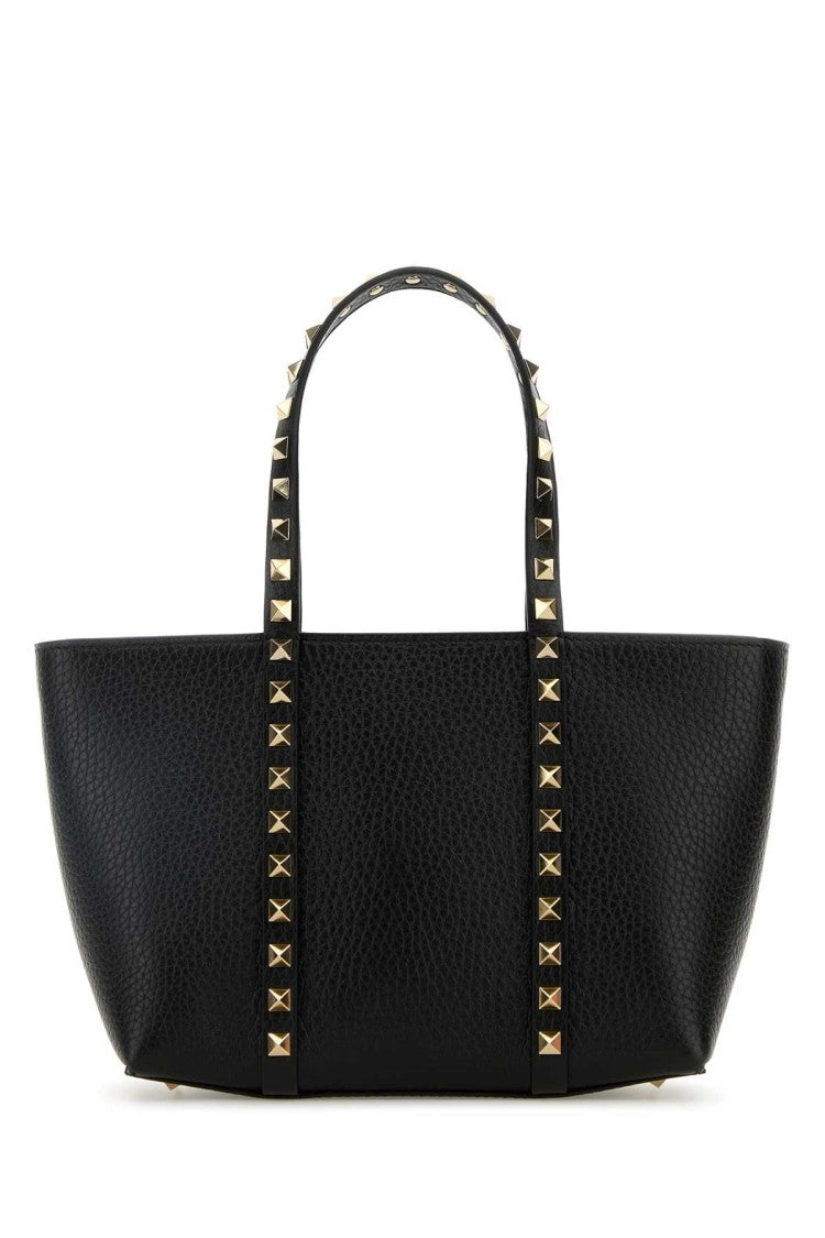 Valentino Garavani Black Leather Medium Rockstud Handbag