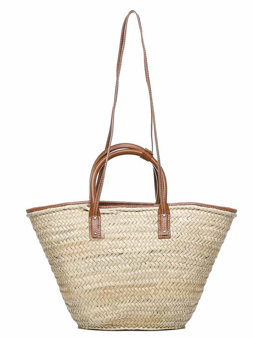 Jacquemus Woven Straw Tote Bag With Leather Trim And Handles