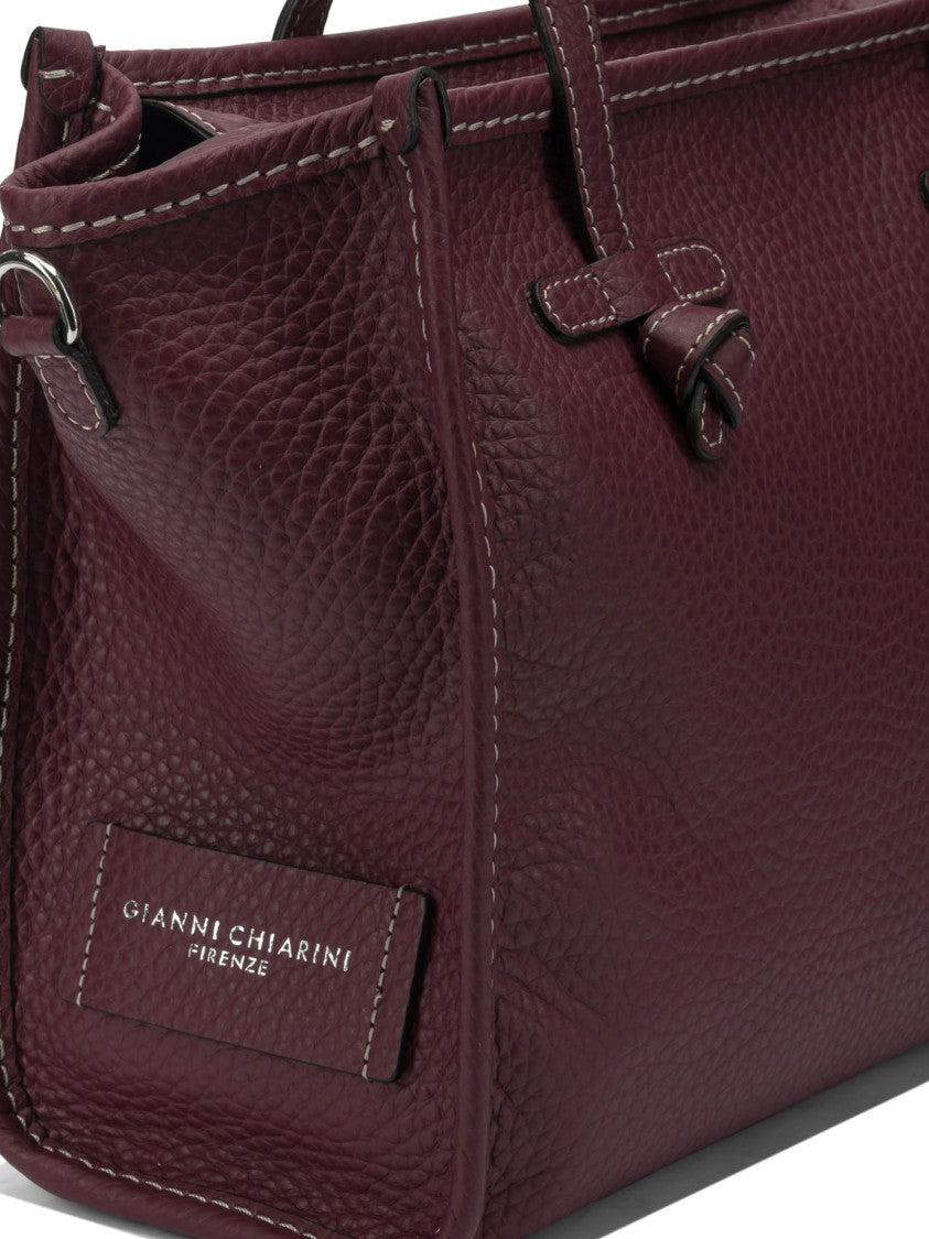 Gianni Chiarini Structured Bordeaux Leather Handbag With Knot-Detail Handles