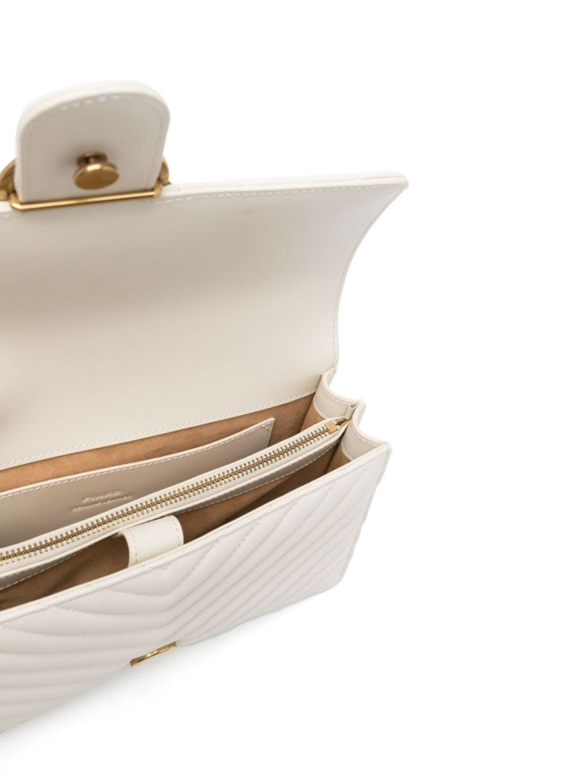 Pinko Quilted White Leather Shoulder Bag