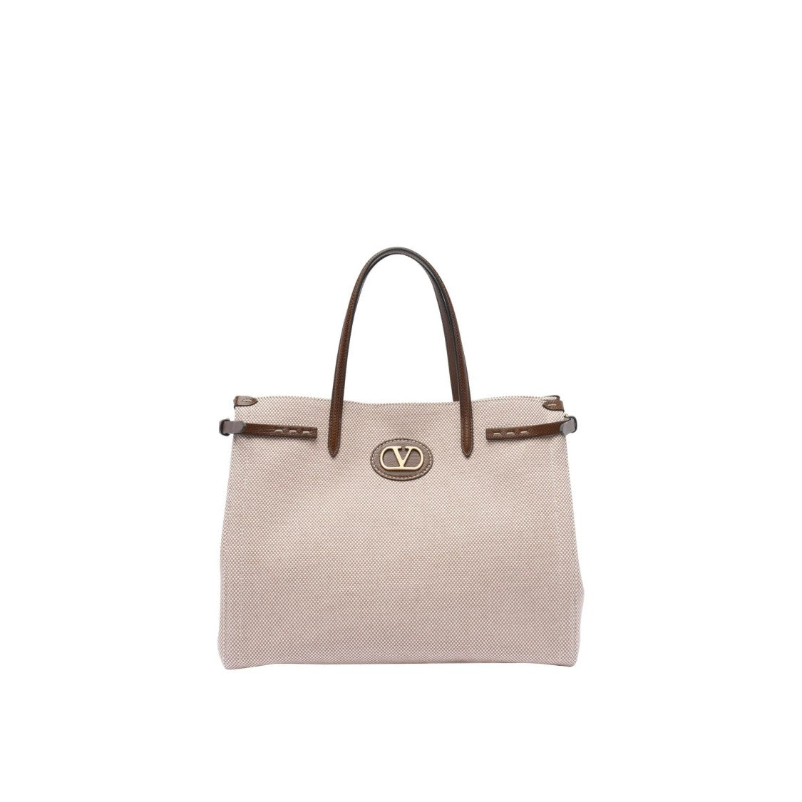 Valentino Garavani Medium Textured Canvas Tote Bag With Leather Accents