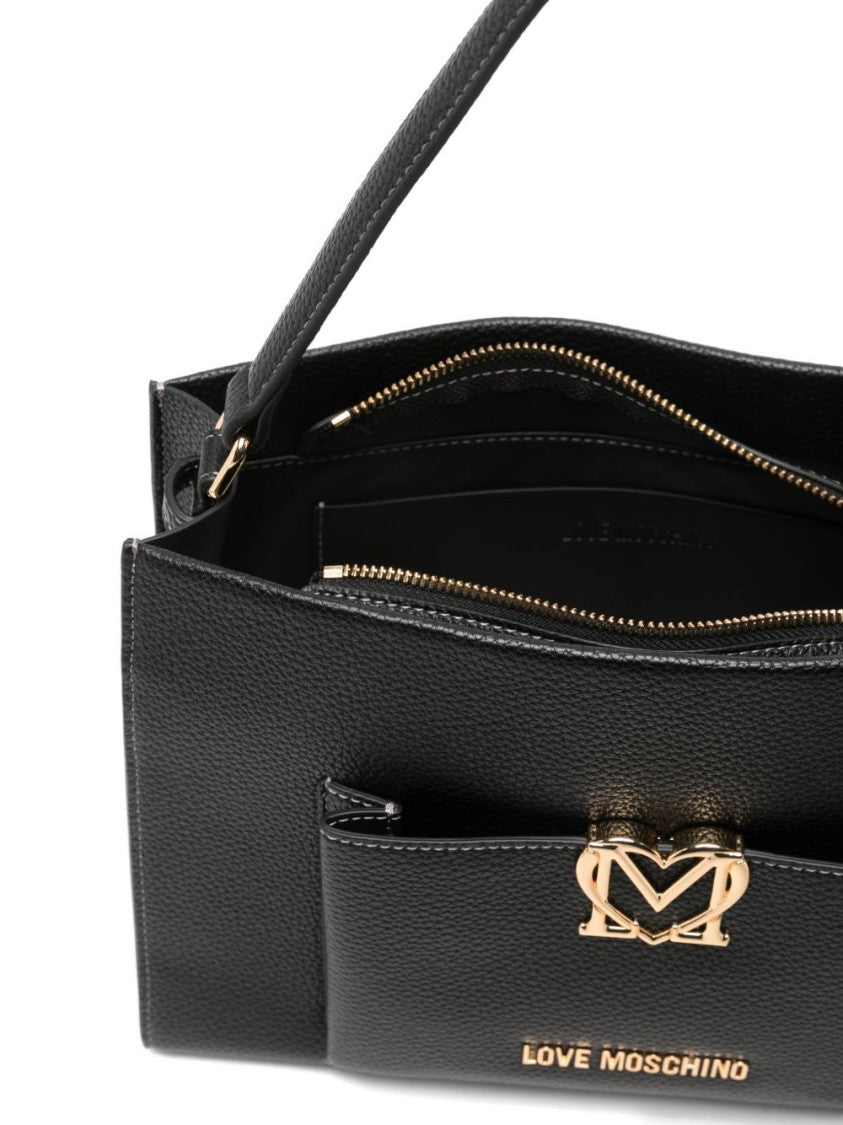 Love Moschino Textured Polyurethane Shoulder Bag With Gold-Tone Heart Emblem