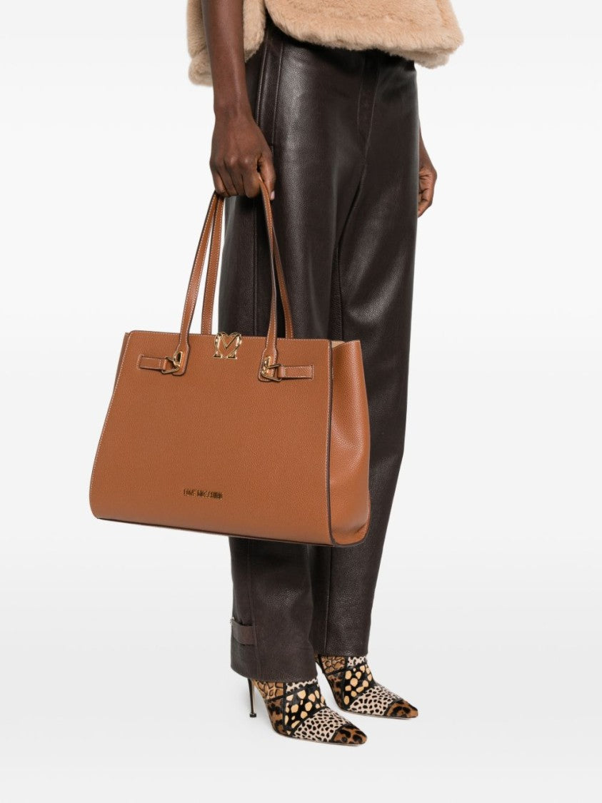 Love Moschino Textured Brown Shopper Bag With Iconic Logo