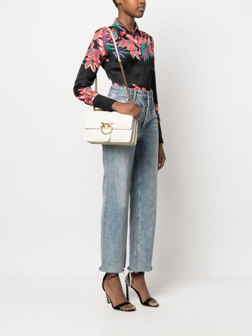 Pinko Quilted White Leather Shoulder Bag