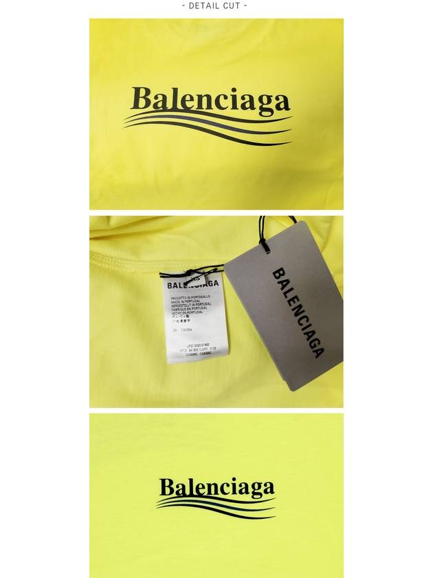 Luxury Balenciaga Trending 2025 Political Campaign Wave Front Large Short Sleeve T-Shirt Neon Yellow