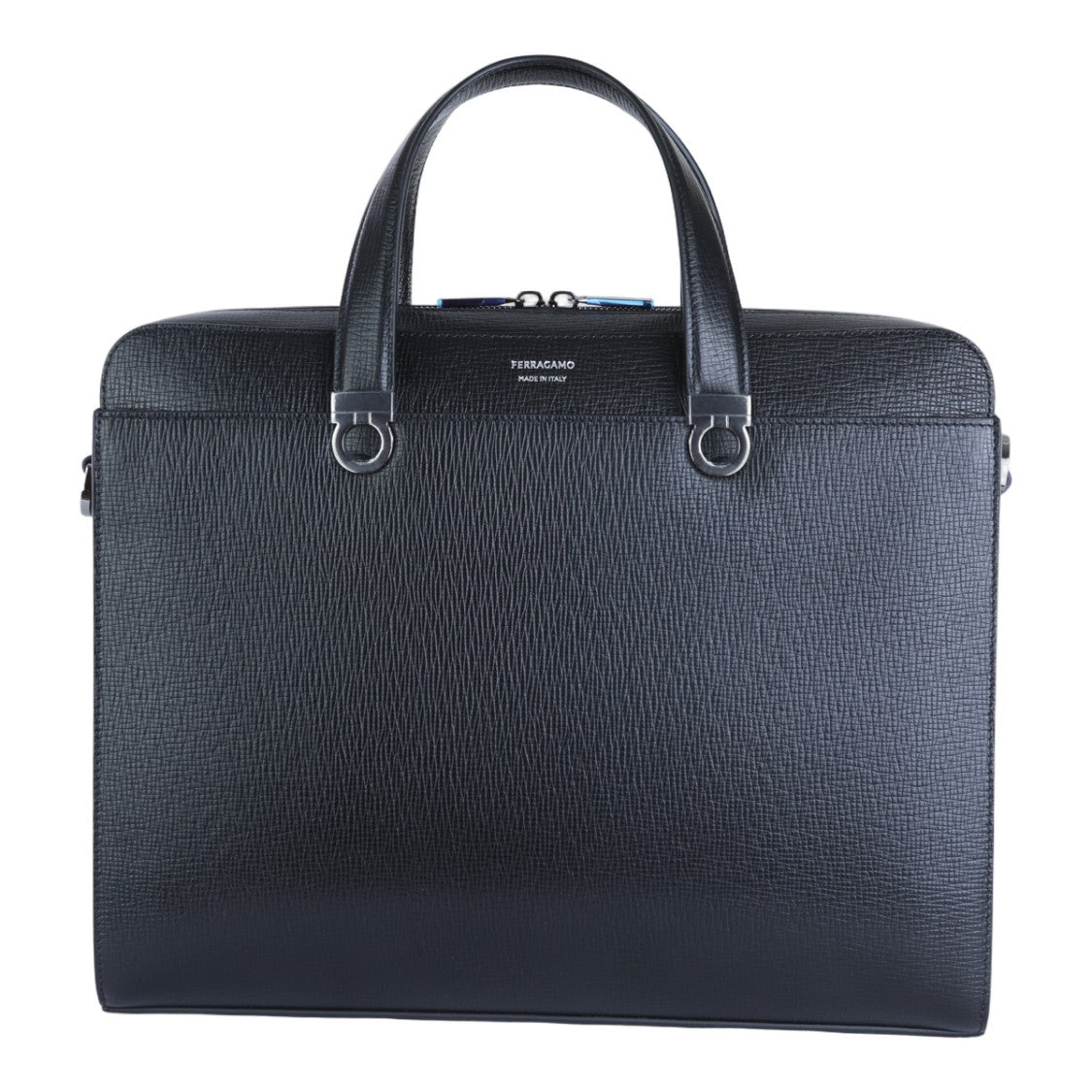 Ferragamo Structured Black Briefcase With Textured Finish