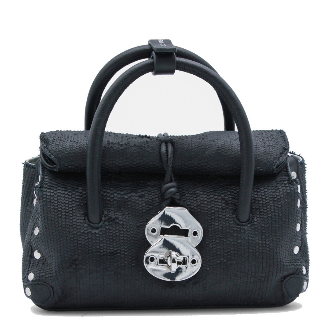 Zanellato Textured Black Structured Handbag With Silver-Tone Accents