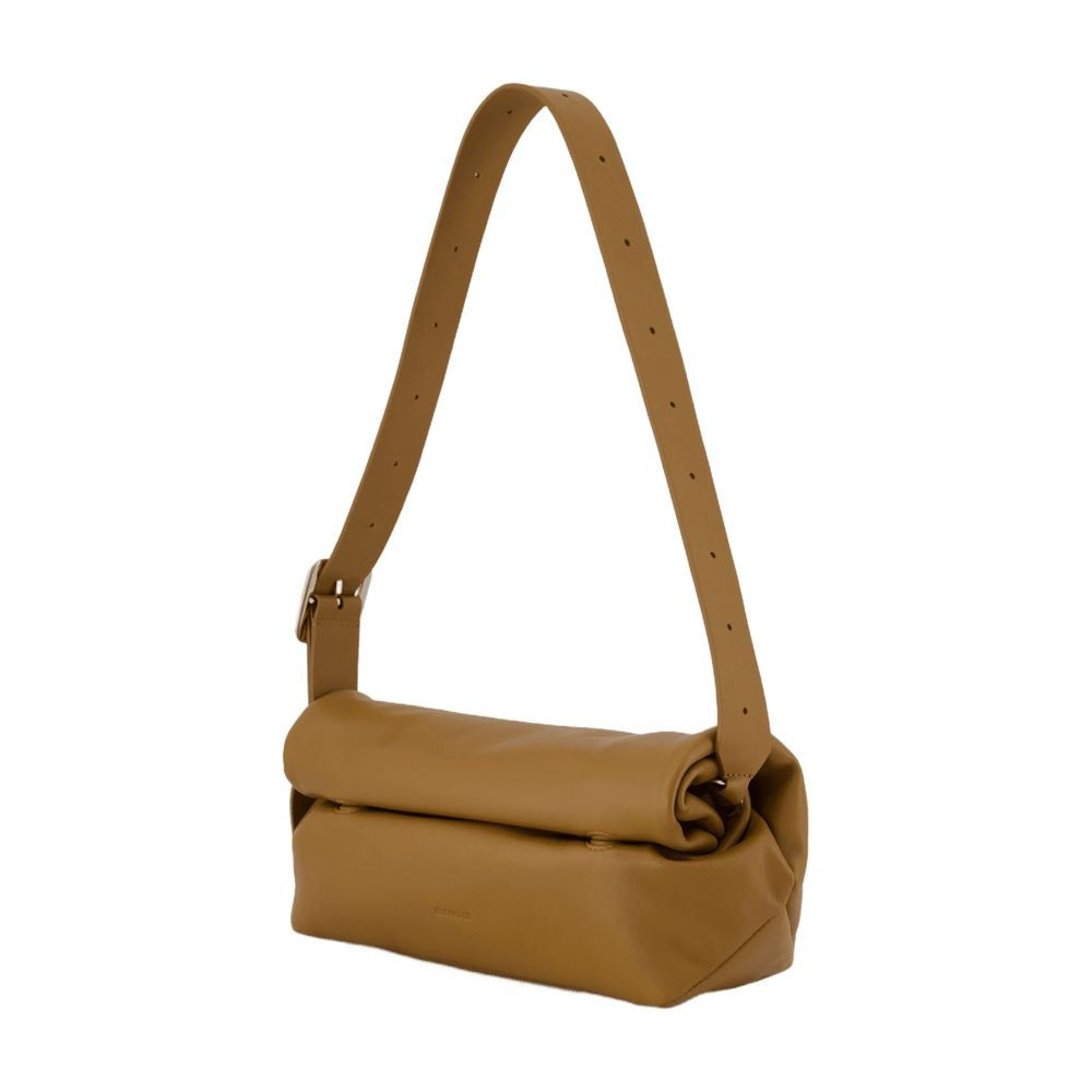 Jil Sander Khaki Leather Rollup Small Square Belt Shoulder Bag