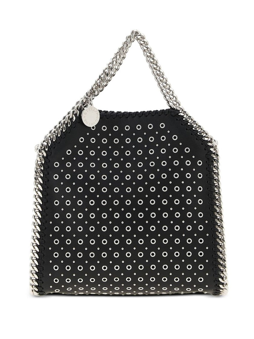 Stella Mccartney Structured Black Handbag With Silver Eyelet Design