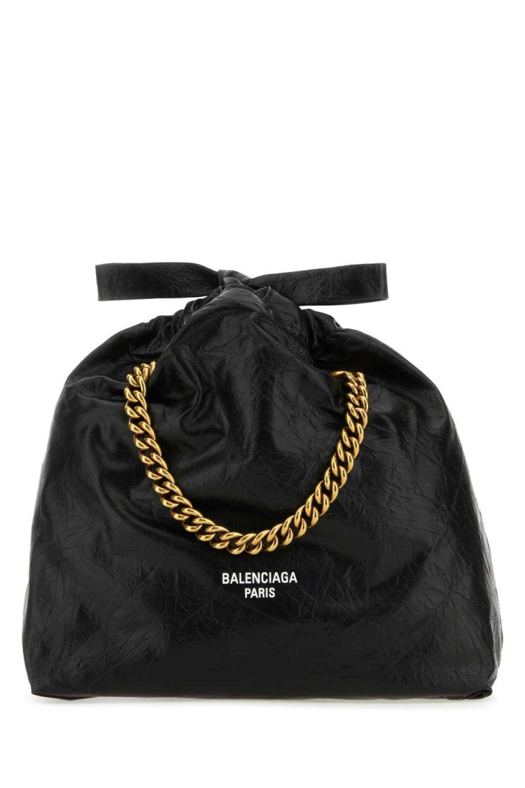 Balenciaga Glossy Calf Leather Tote Bag With Gold-Chain Handle
