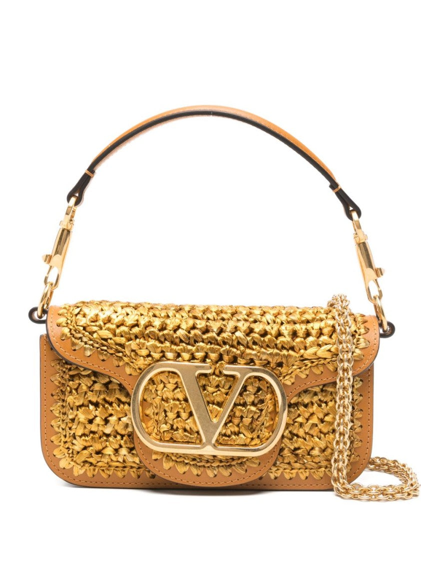 Valentino Garavani Compact Textured Handbag With Gold Finish