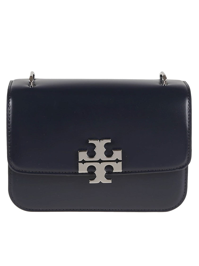 Tory Burch Structured Black Leather Shoulder Bag With Flap Closure