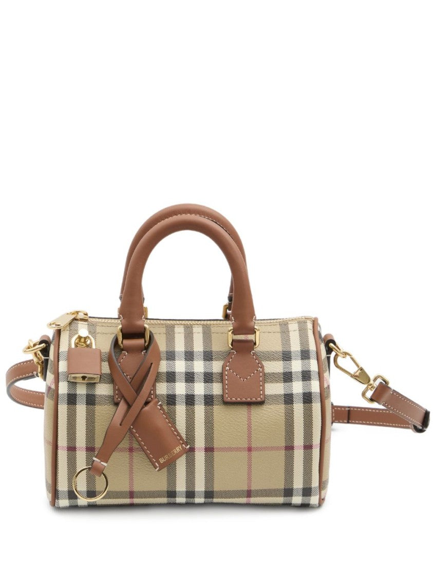 Burberry Cylindrical Handbag With Checkered Pattern