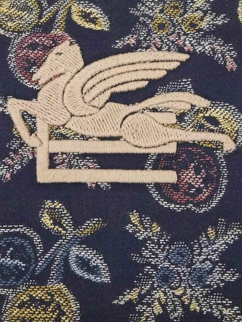 Etro Rectangular Blue Clutch With Multicolored Embroidery