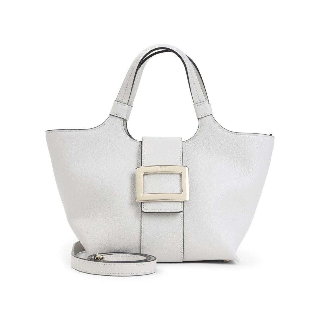 Roger Vivier Structured Grey Leather Handbag With Metal Buckle