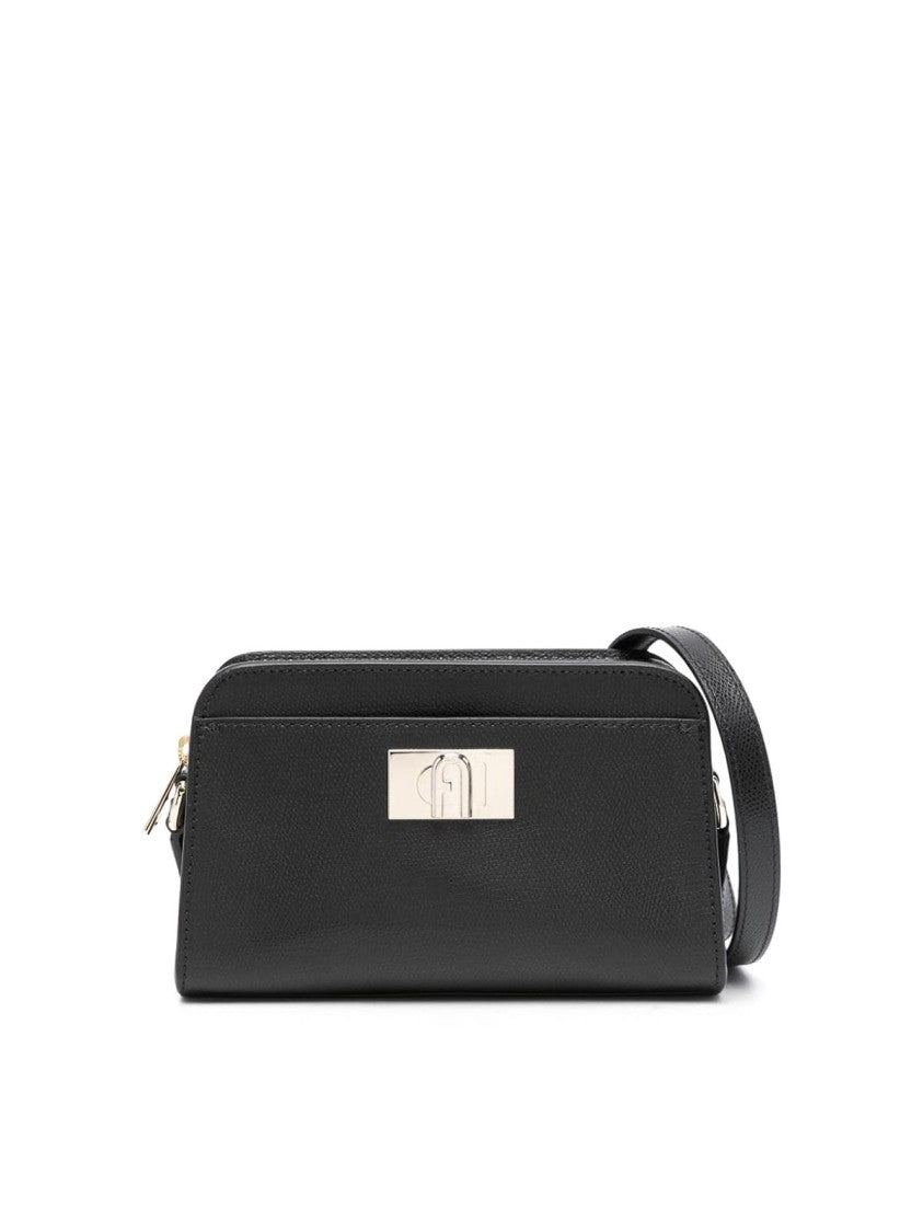 Furla Black Leather Shoulder Bag With Zip Closure