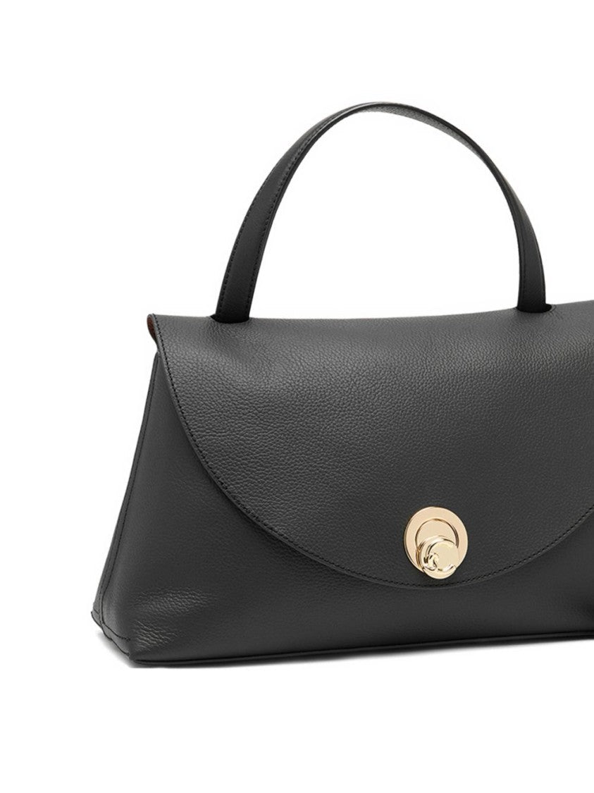 Coccinelle Black Foldover Top Handbag With Clasp Fastening And Zip Pocket