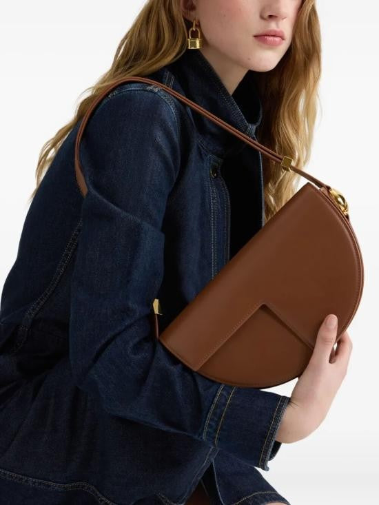 Patou Smooth Calf Leather Half-Moon Shoulder Bag