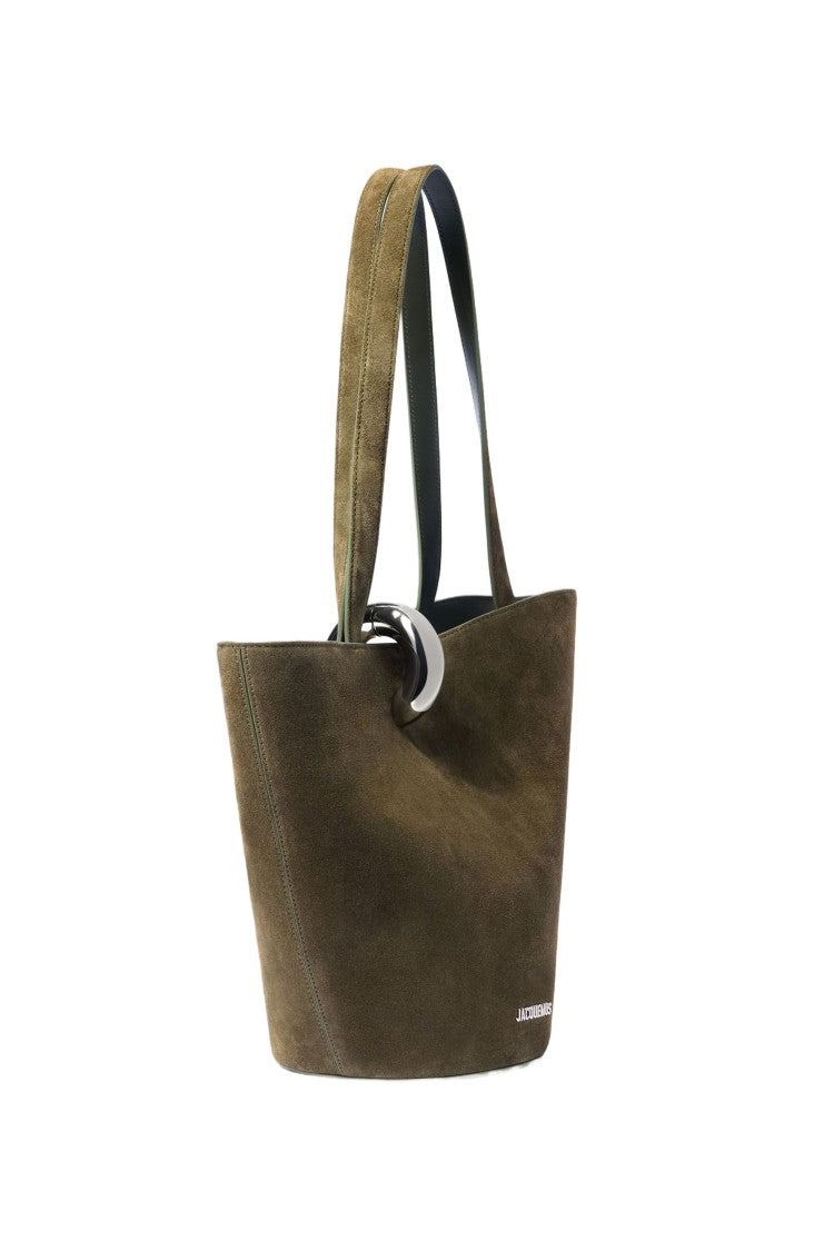 Jacquemus Asymmetric Olive Green Suede Bucket Bag