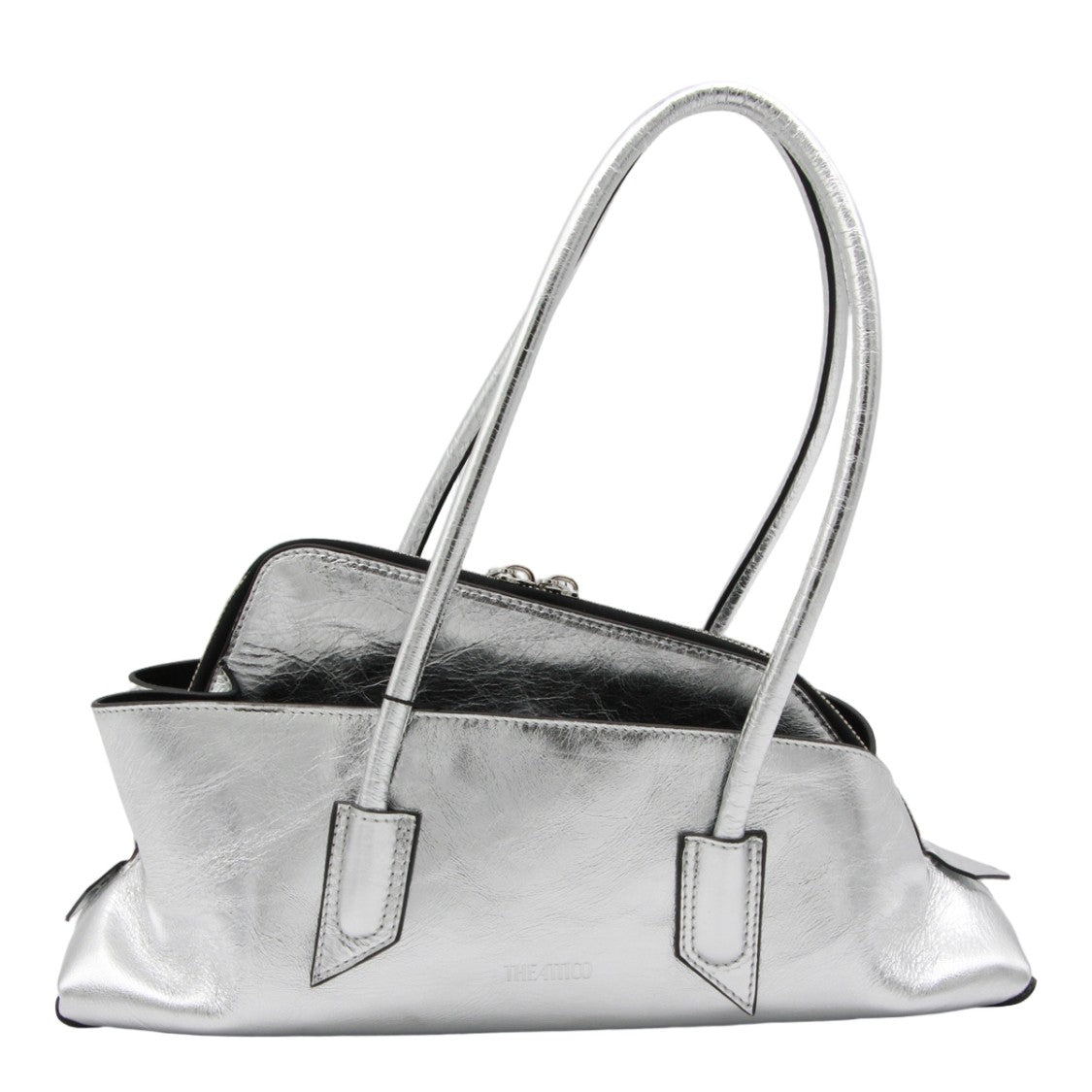 The Attico Metallic Silver Elongated Handbag With Textured Surface