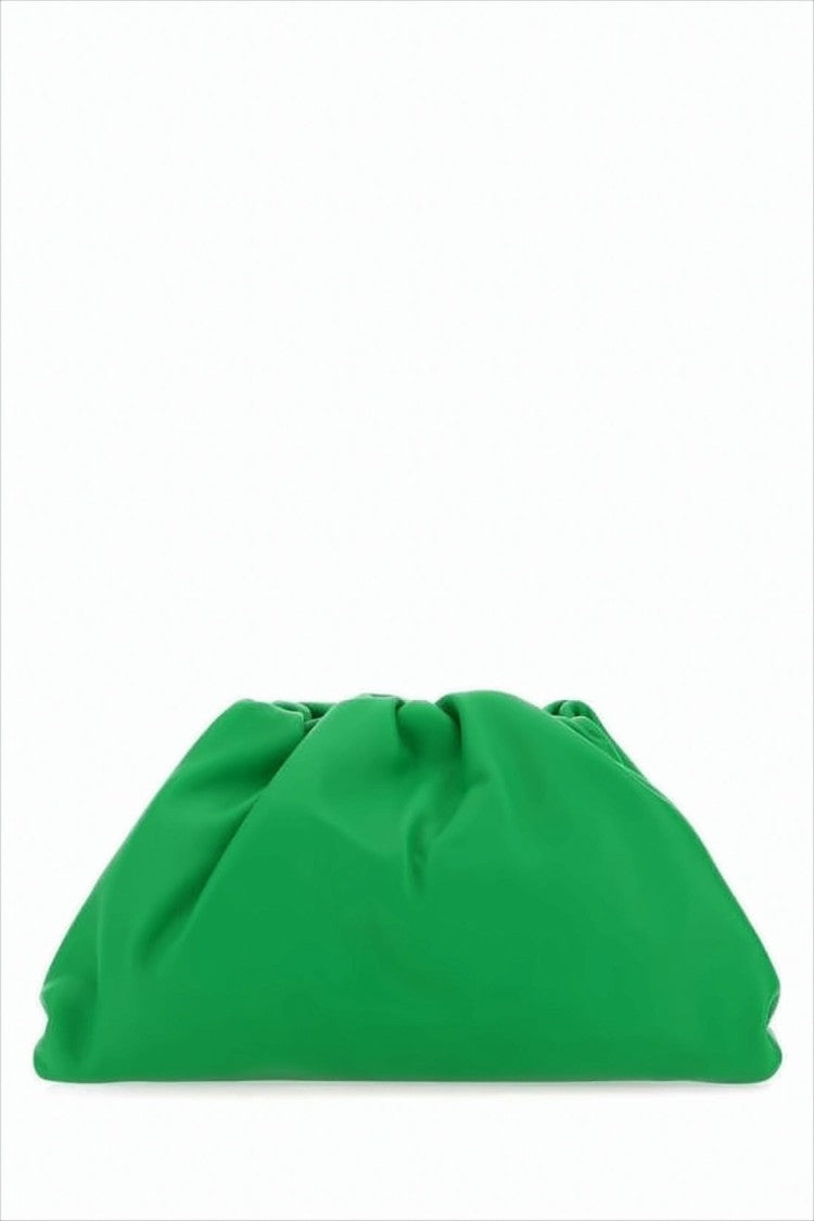Bottega Veneta Ruched Green Calf Leather Pouch Clutch