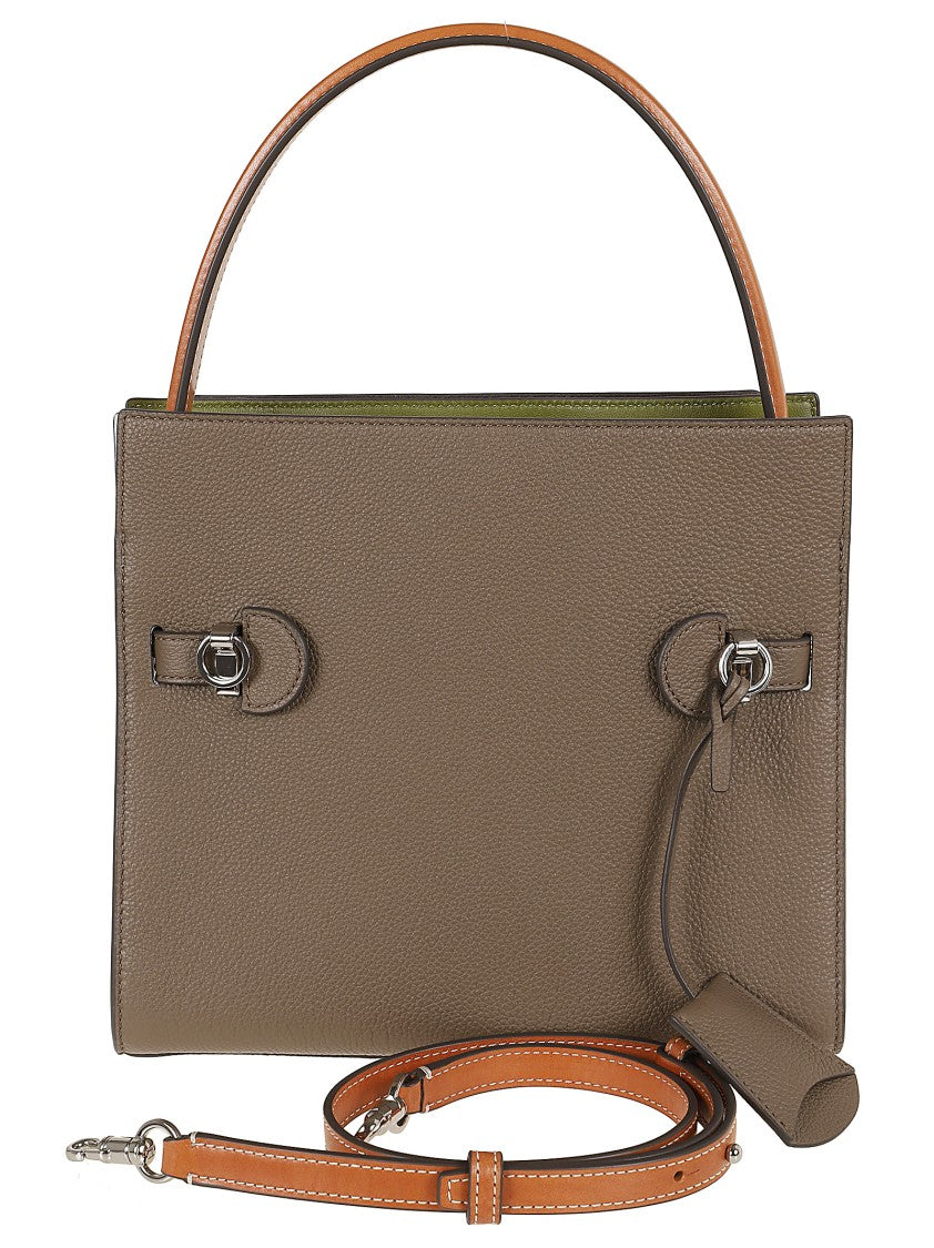 Tory Burch Lee Radziwill Pebbled Color-Block Small Double Bag