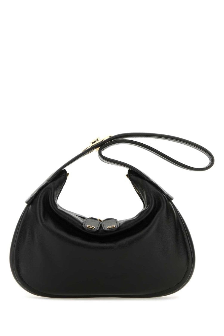 Valentino Garavani Black Nappa Leather Small Go-Hobo Shoulder Bag