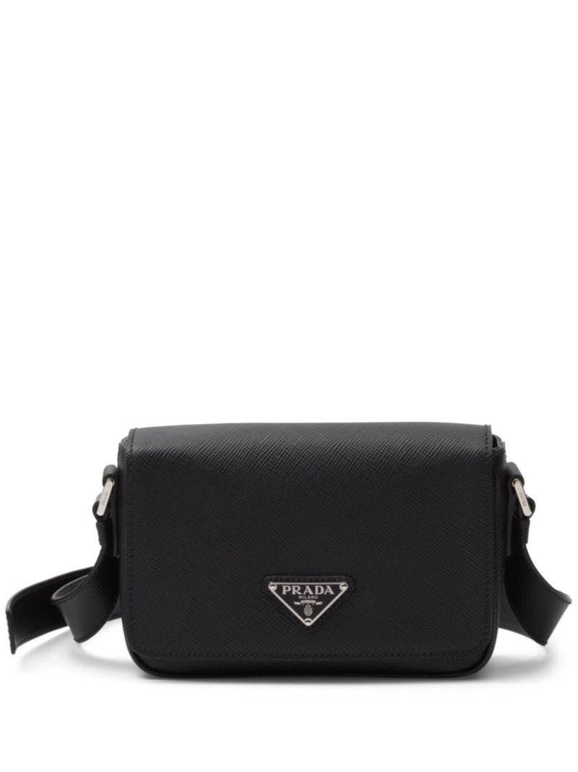 Prada Saffiano Enamel Triangle Logo Flap Shoulder Bag