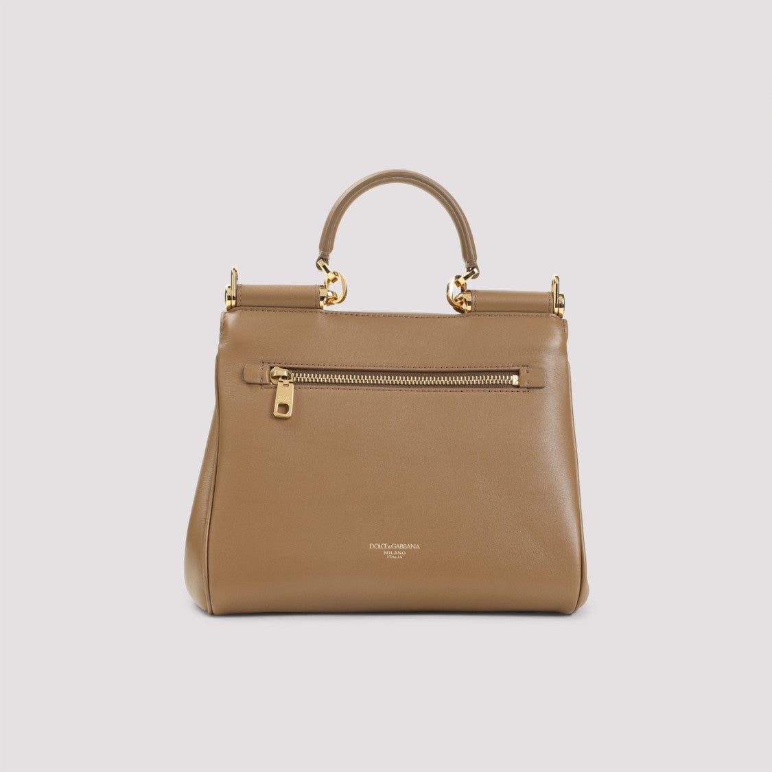 Dolce & Gabbana Compact Brown Leather Handbag With Gold Accents