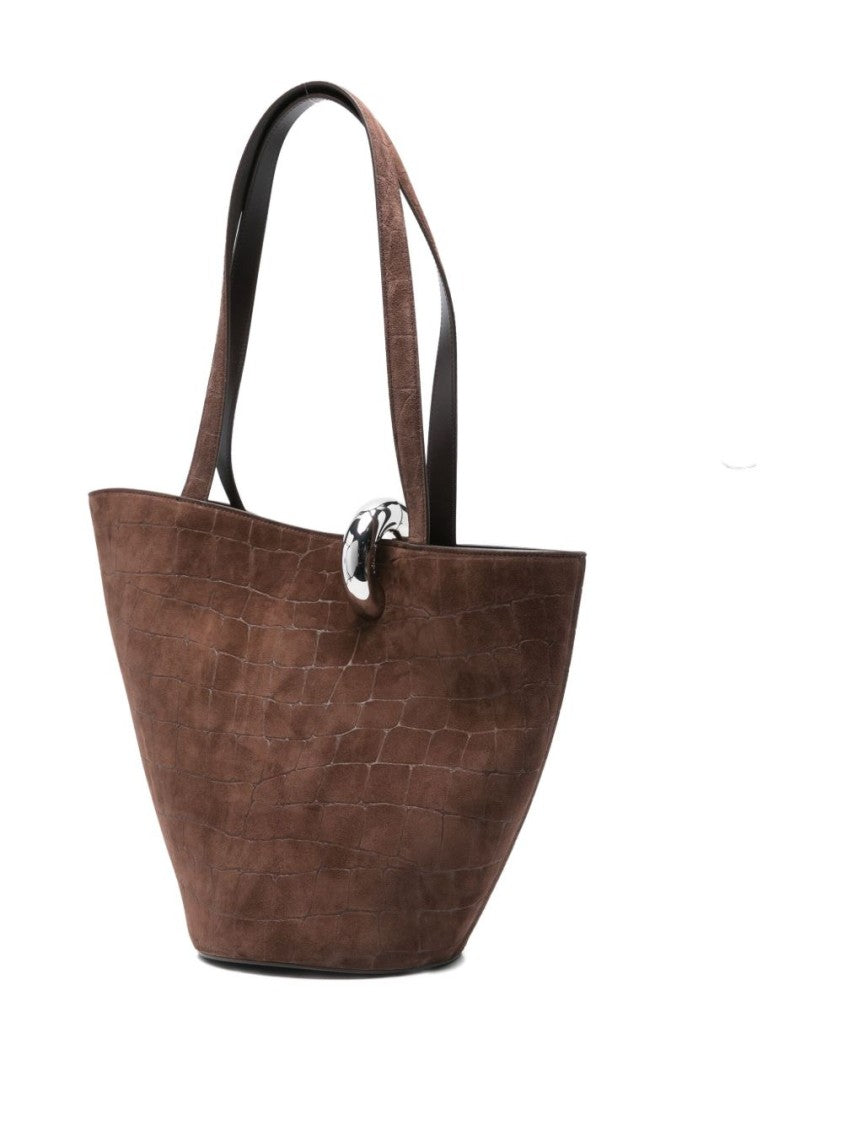 Jacquemus Asymmetrical Dark Brown Embossed Suede Bag