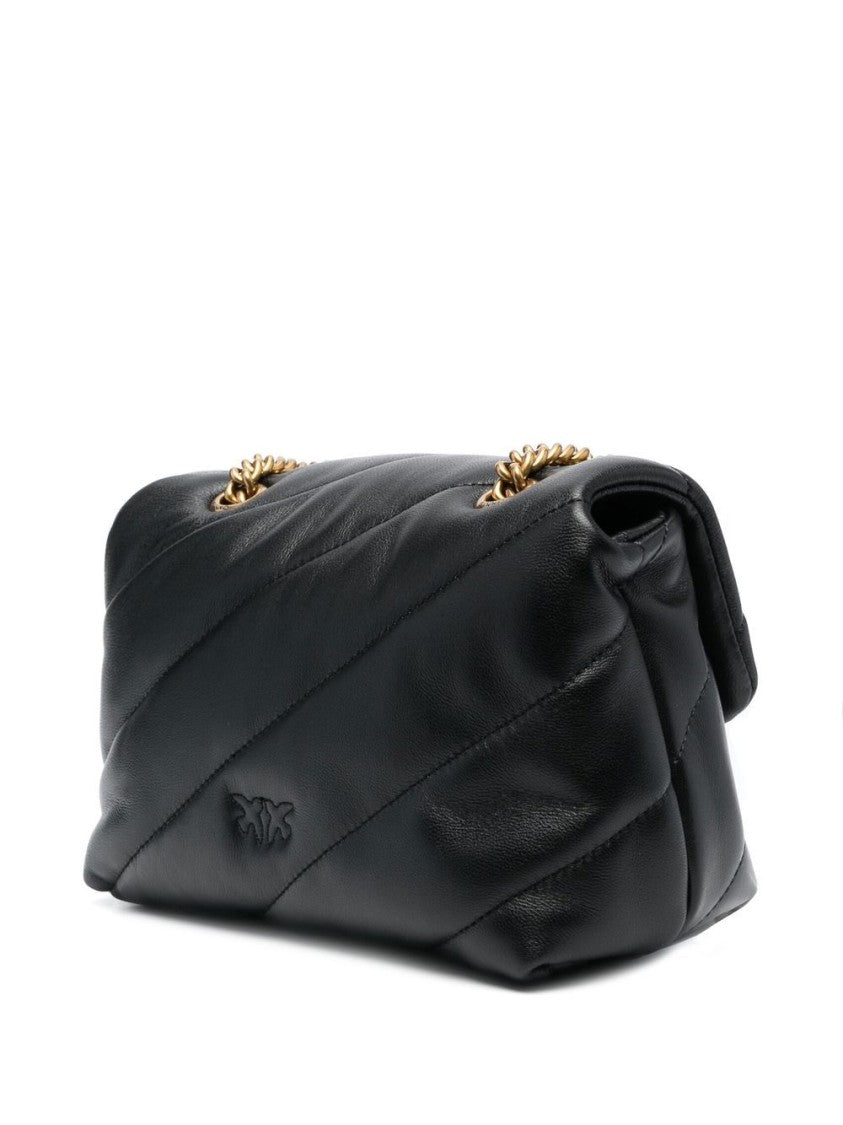 Pinko Quilted Black Leather Shoulder Bag