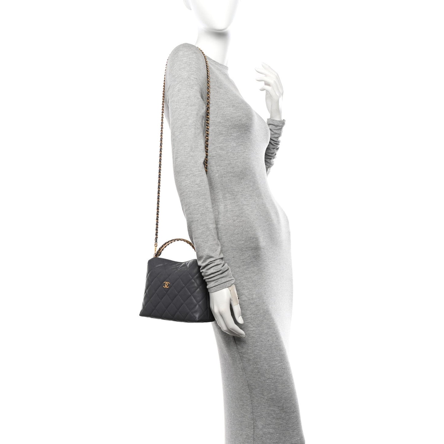 Caviar Quilted Chanel Way Clutch With Chain Grey