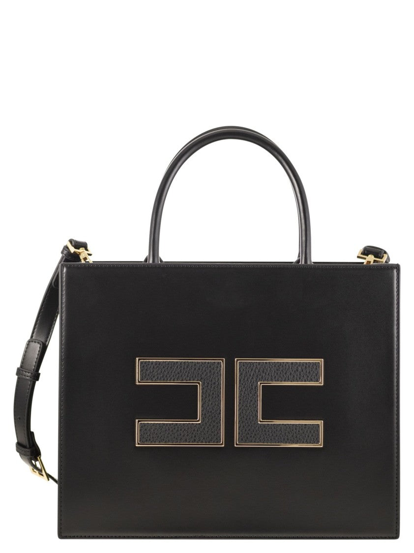 Elisabetta Franchi Black Tote Bag With Embellished Logo