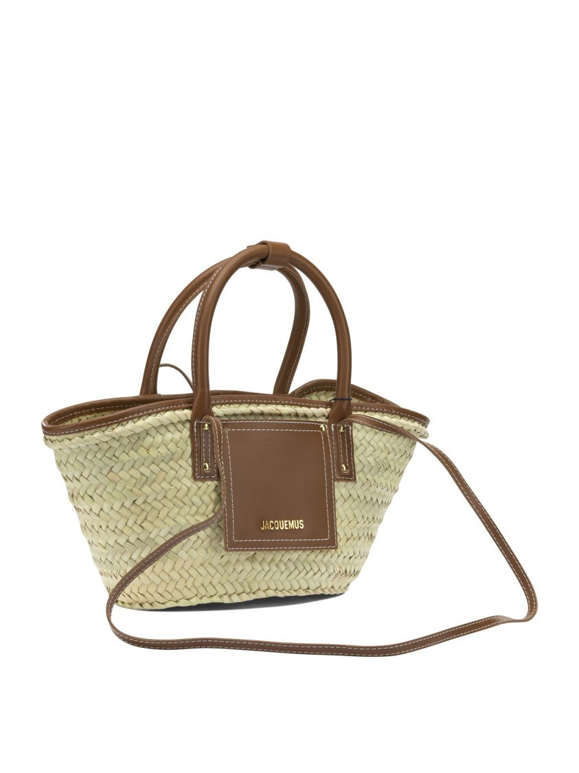 Jacquemus Woven Basket-Style Handbag With Leather Trim