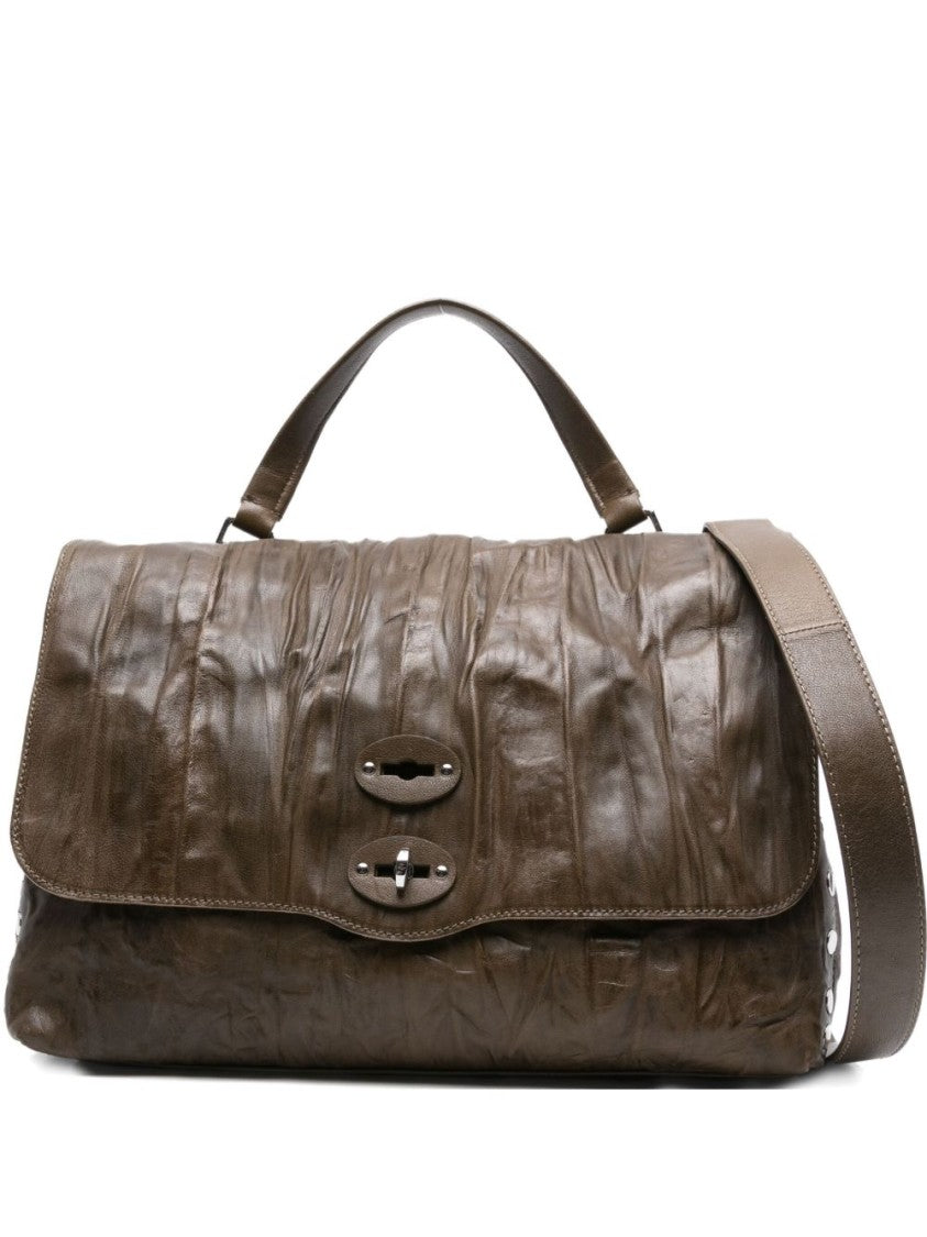 Zanellato Structured Green Leather Handbag With Textured Surface