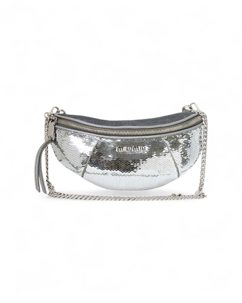 Miu Miu Small Glitter Bum Bag In Silver