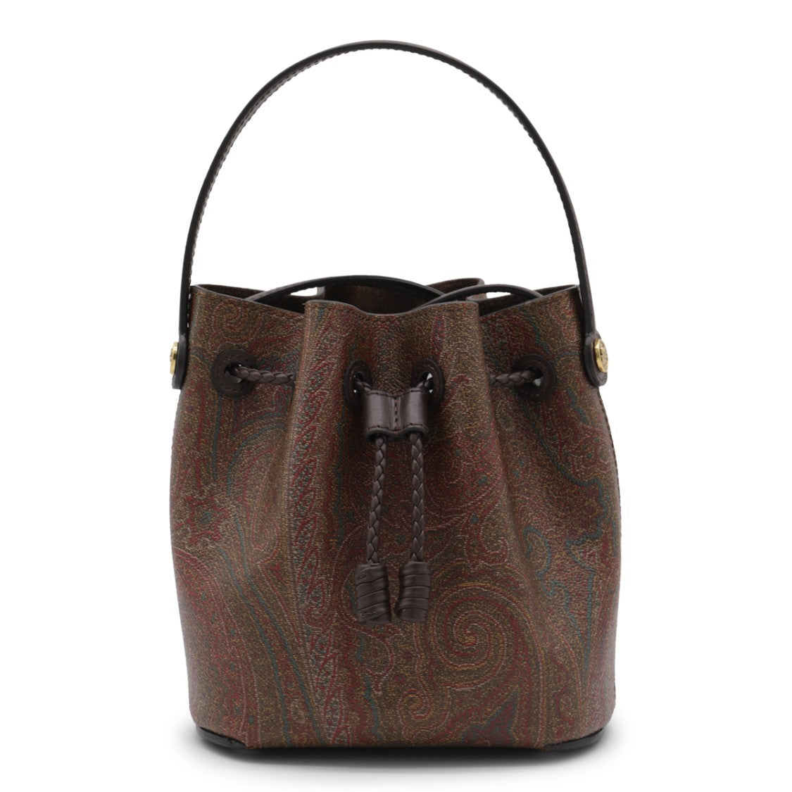 Etro Paisley Patterned Brown Cotton Satchel With Gold-Tone Accents