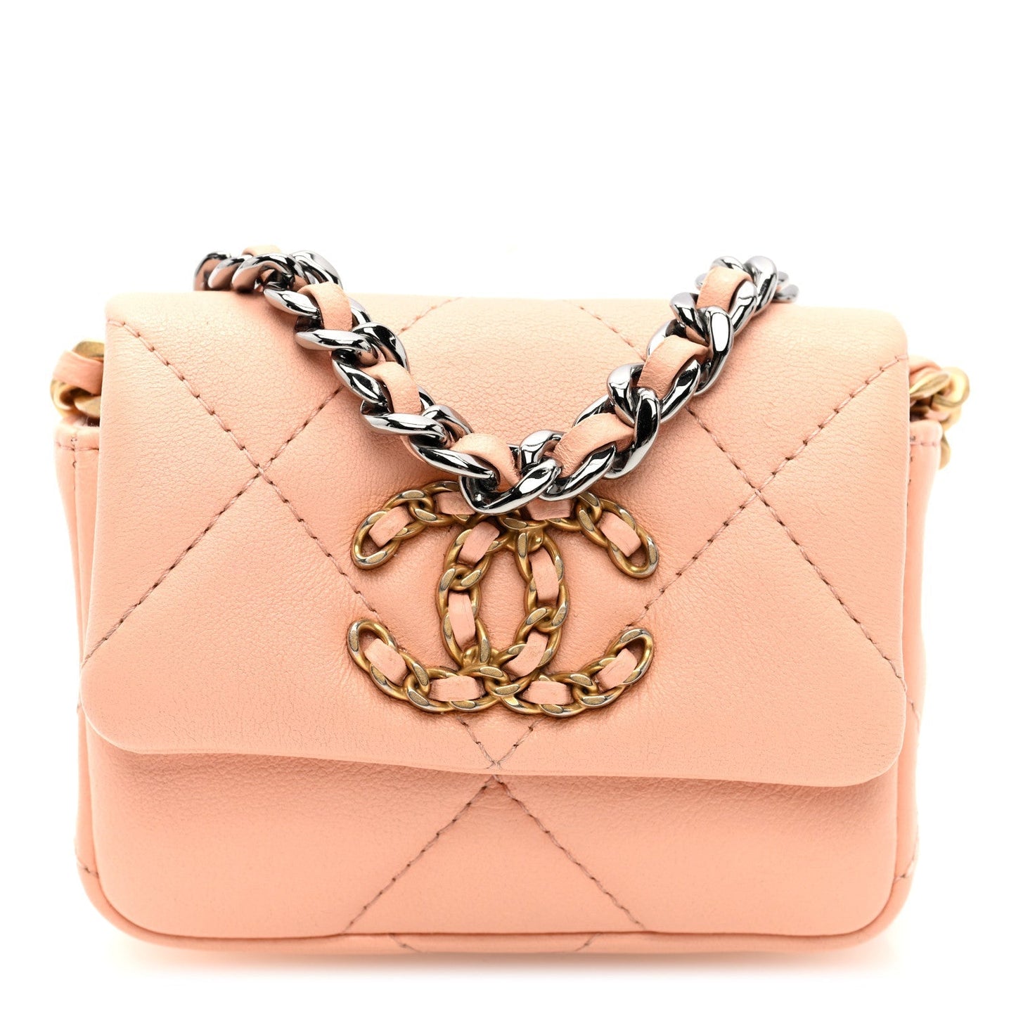 Lambskin Quilted Chanel 19 Flap Belt Bag Light Orange