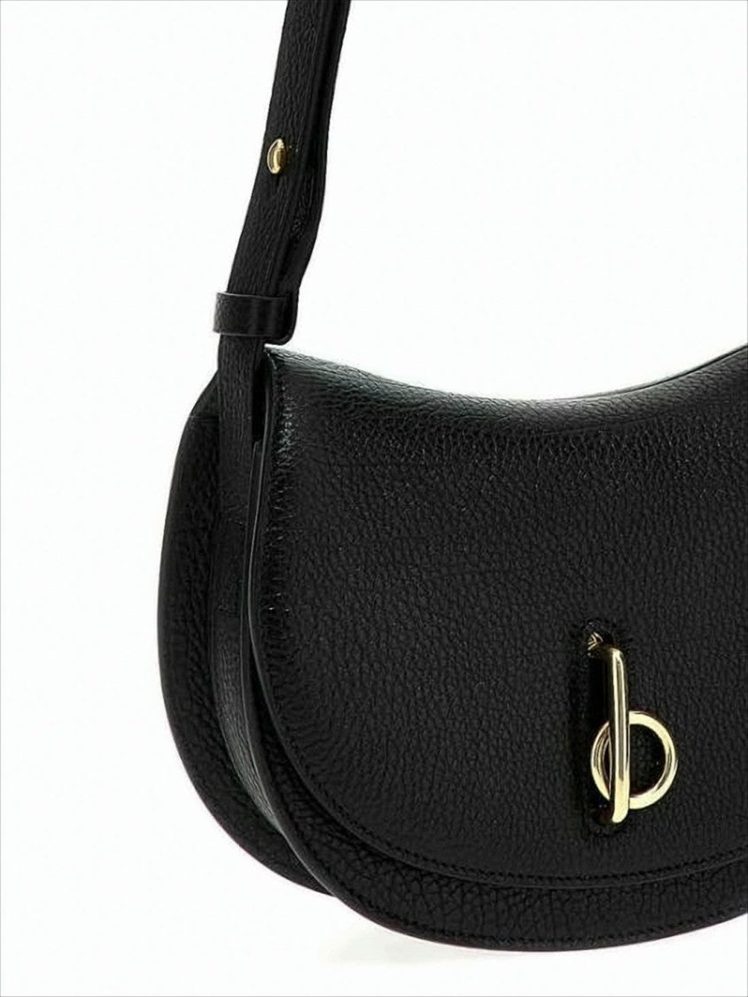 Burberry Curved Black Cowhide Leather Shoulder Bag
